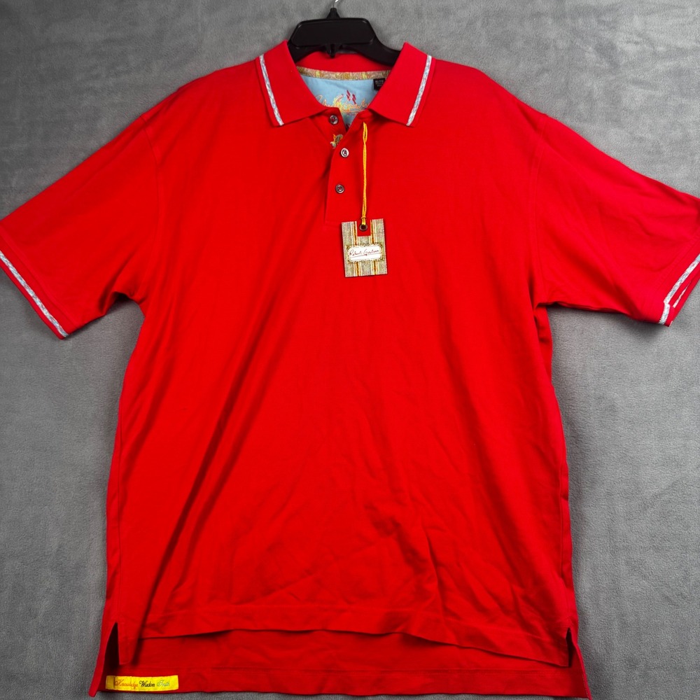 Robert Graham Mens Red Cotton Polo Shirt Silver Tipped XL New With Tags